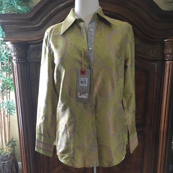 Robert Graham Chartreuse Paisley Print Button down Blouse - Picture 1 of 3